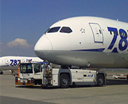 Pushback tractor equipment pushing back aircraft